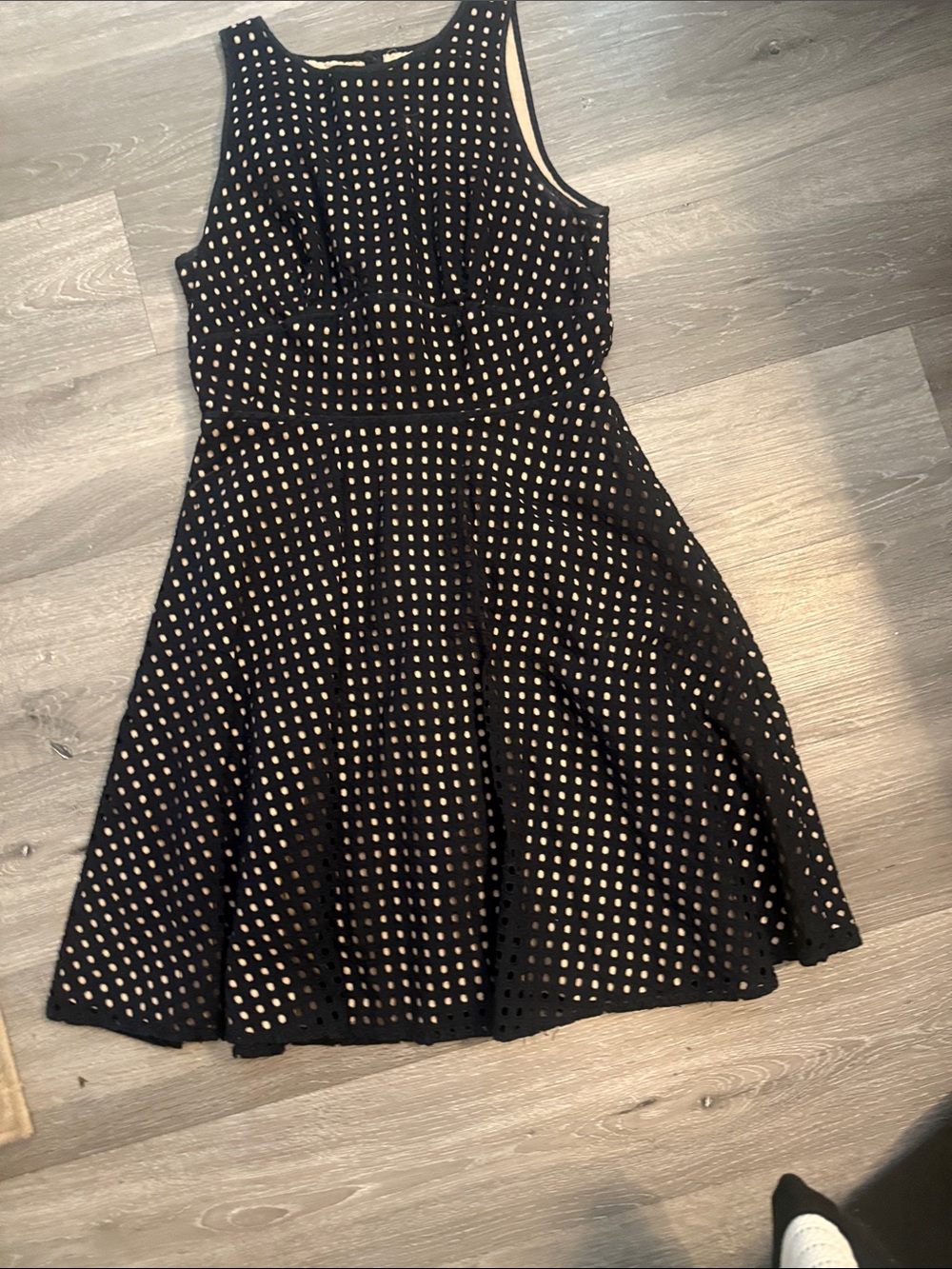 LOFT Navy Eyelet Dress with Nude Lining